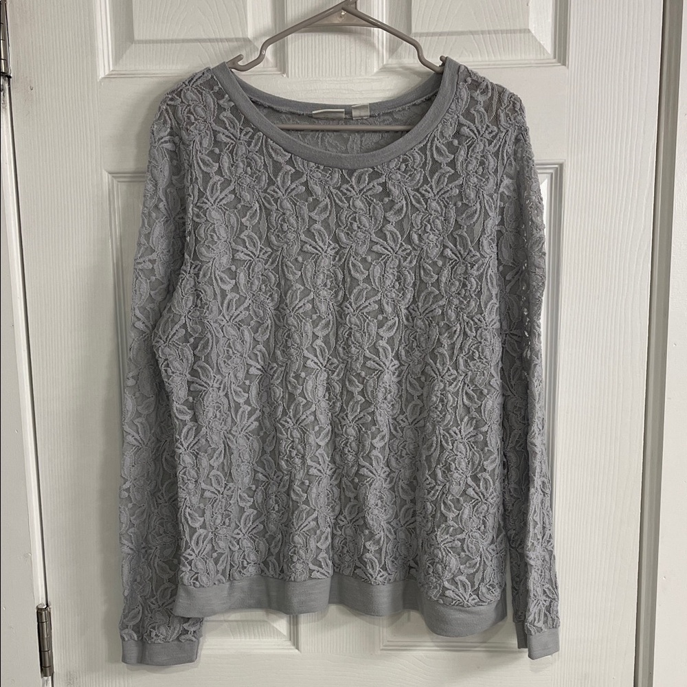 Cato Light Gray Lace Overlay Sweatshirt